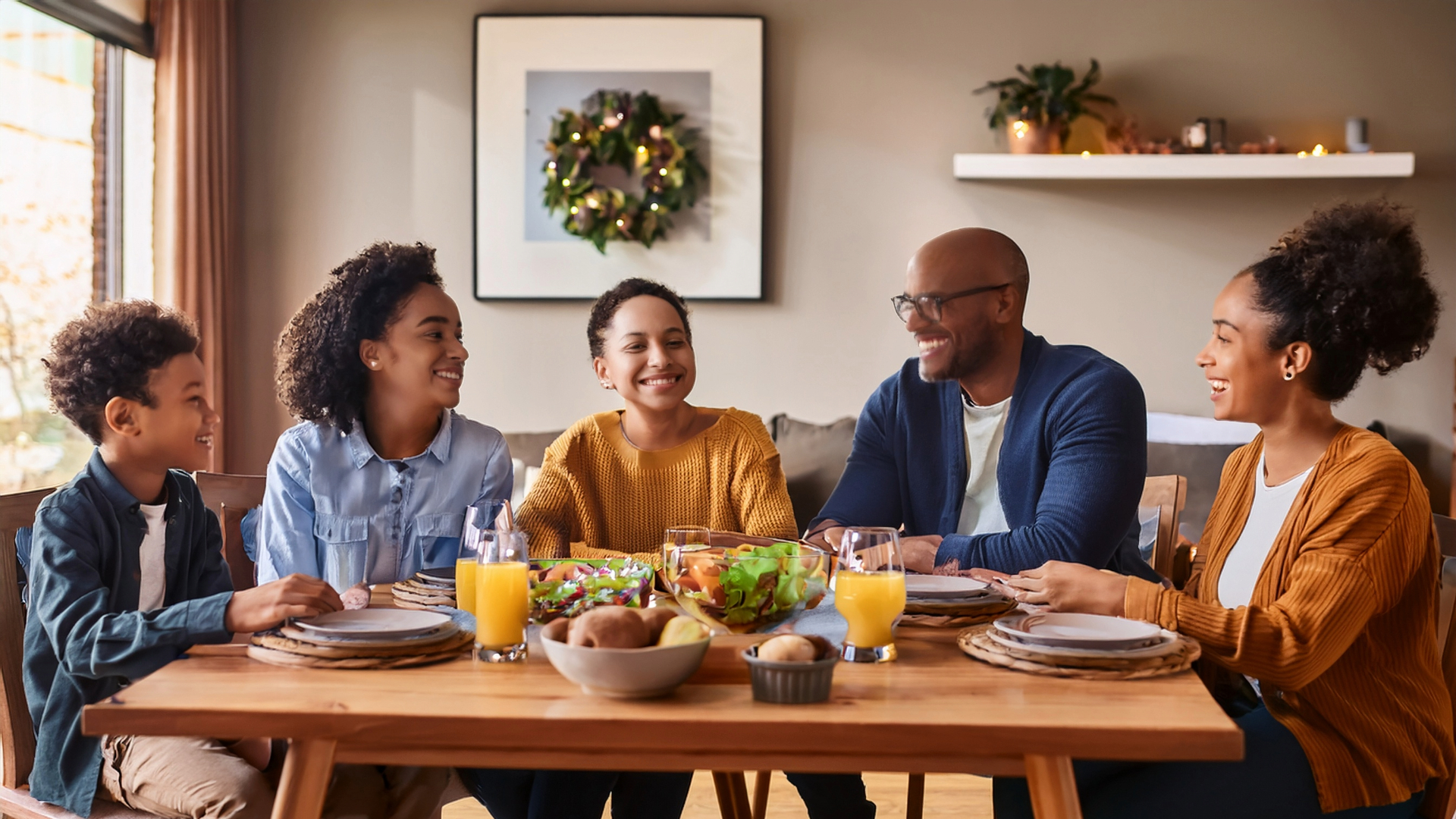 Family at table WITHOUT devices