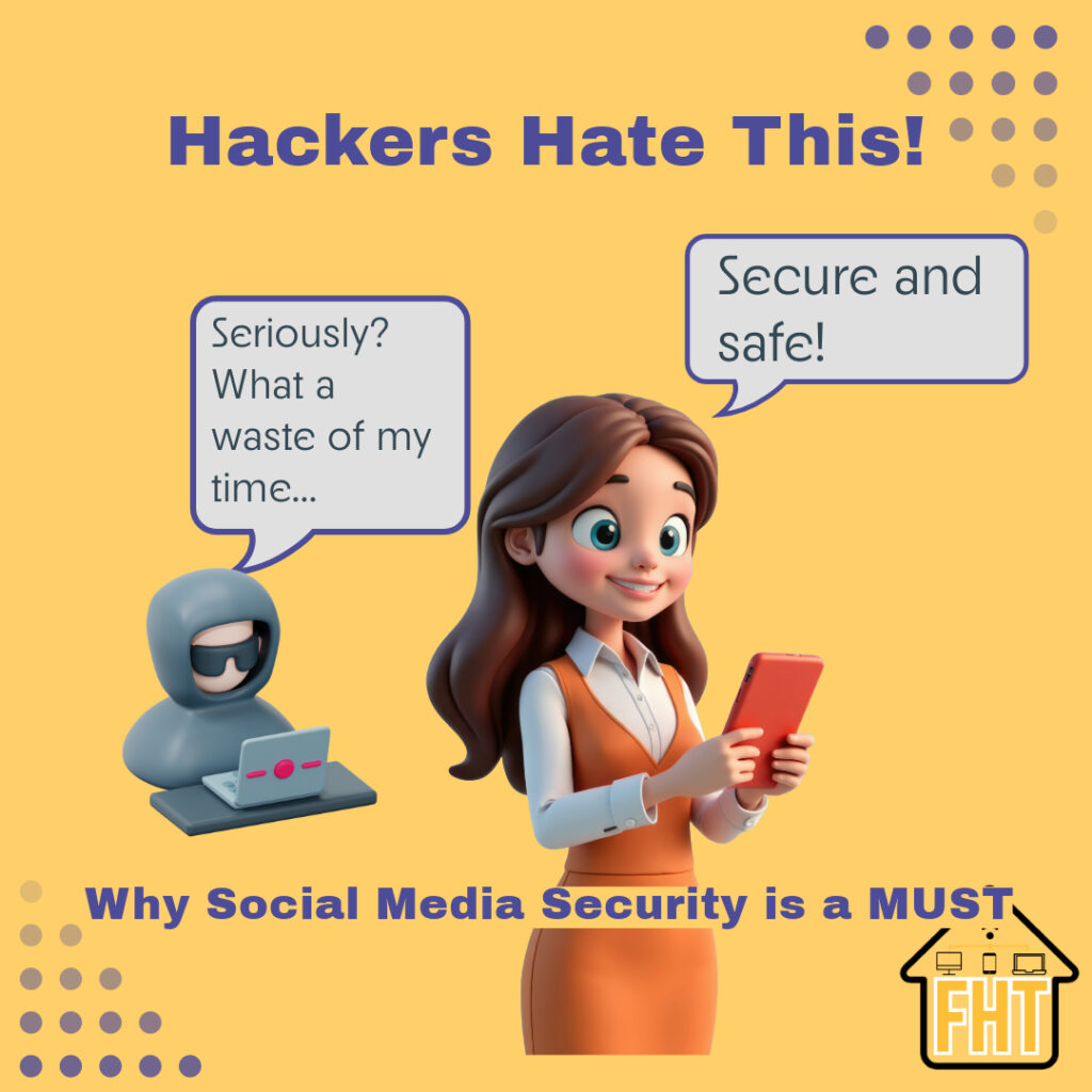 Cartoon of woman securing her mobile device. 